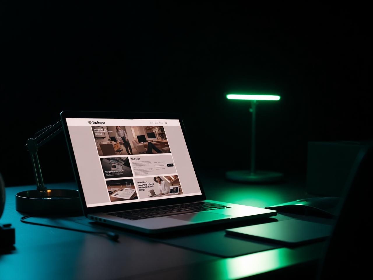 Webseiten-Entwurf auf einem Laptop im abgedunkelten Studio